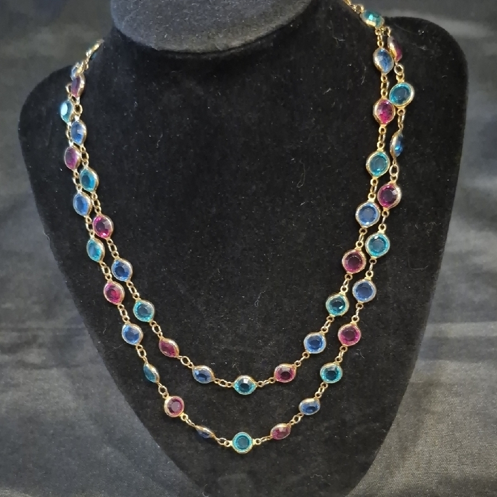 Vintage Swarovski Crystal Station Necklace with Colorful Bezel Set Crystals